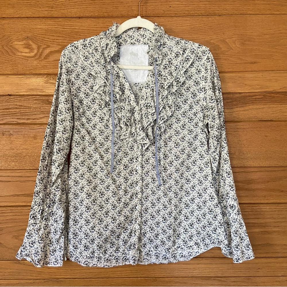 Y2K boho ditsy floral ruffle button front long sleeve blouse